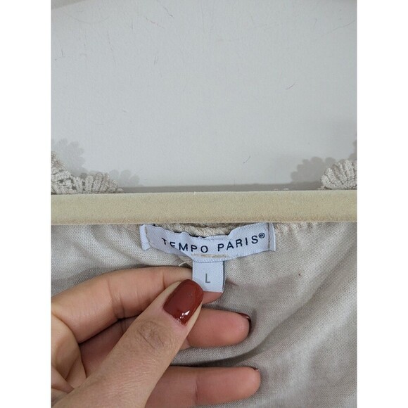 Tempo Paris Ivory Boho Tunic 3D Flowers Sequins Flowy Fairy 3/4 Sleeve Sz L - Picture 2 of 11